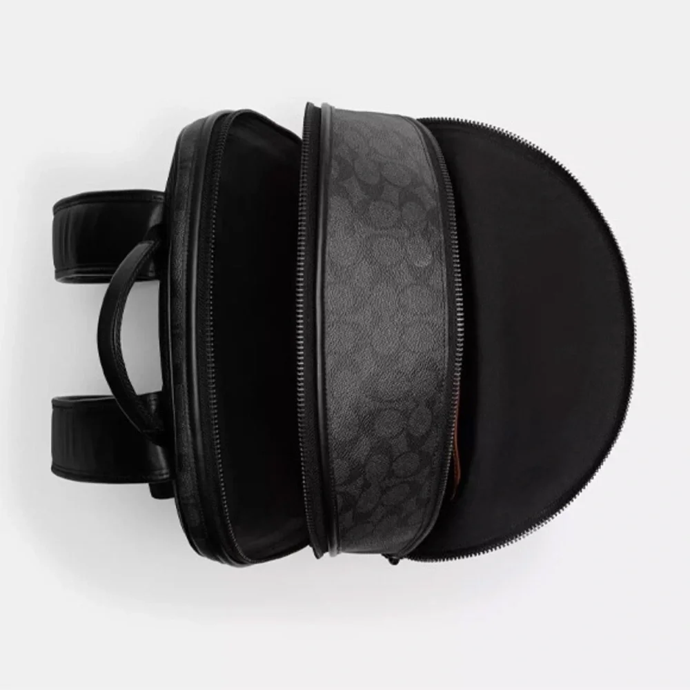 Coach 𝐍𝐖𝐓 Black Signature Canvas Backpack with Leather Trim NEW